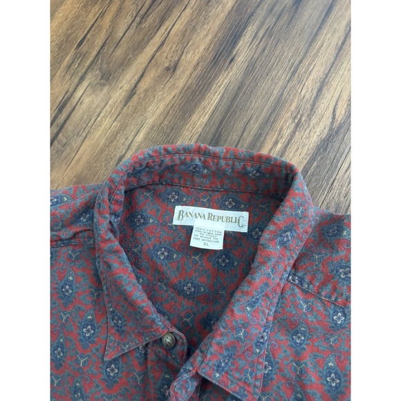 Vintage BANANA REPUBLIC Men's XL Western Snap Shirt Red Green Paisley - Picture 2 of 4